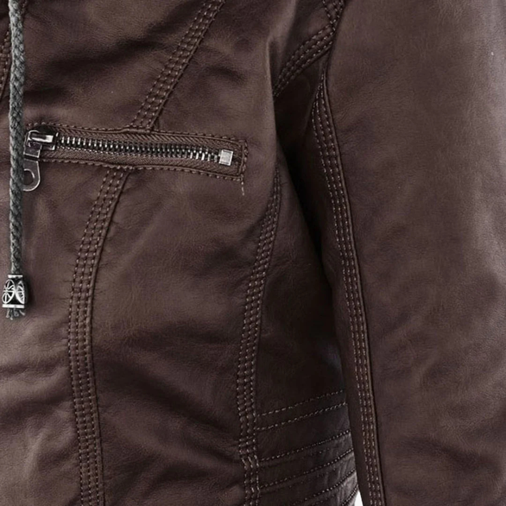 Hooded Faux Leather Biker Jacket for Women