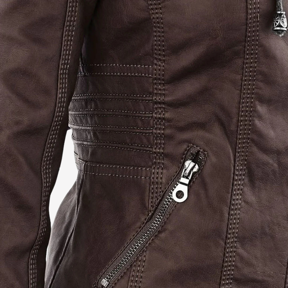 Hooded Faux Leather Biker Jacket for Women