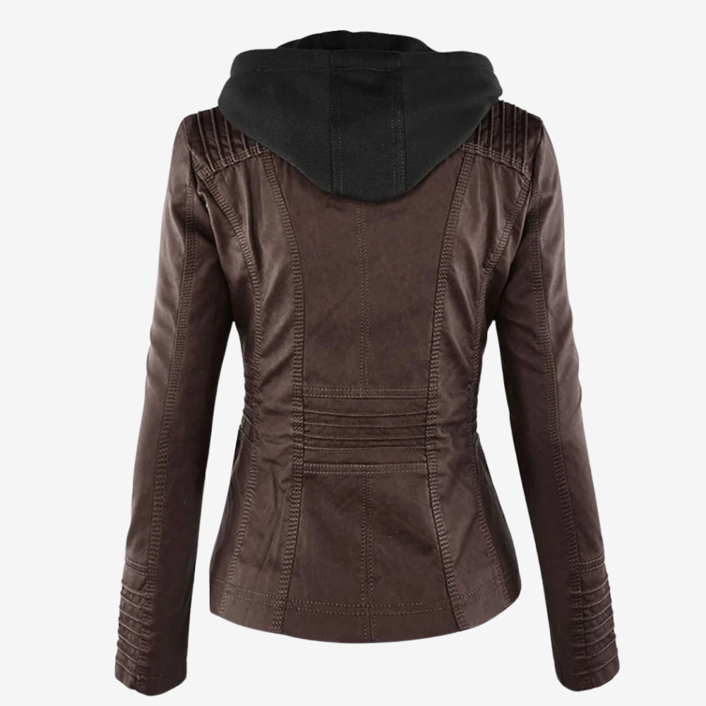 Hooded Faux Leather Biker Jacket for Women