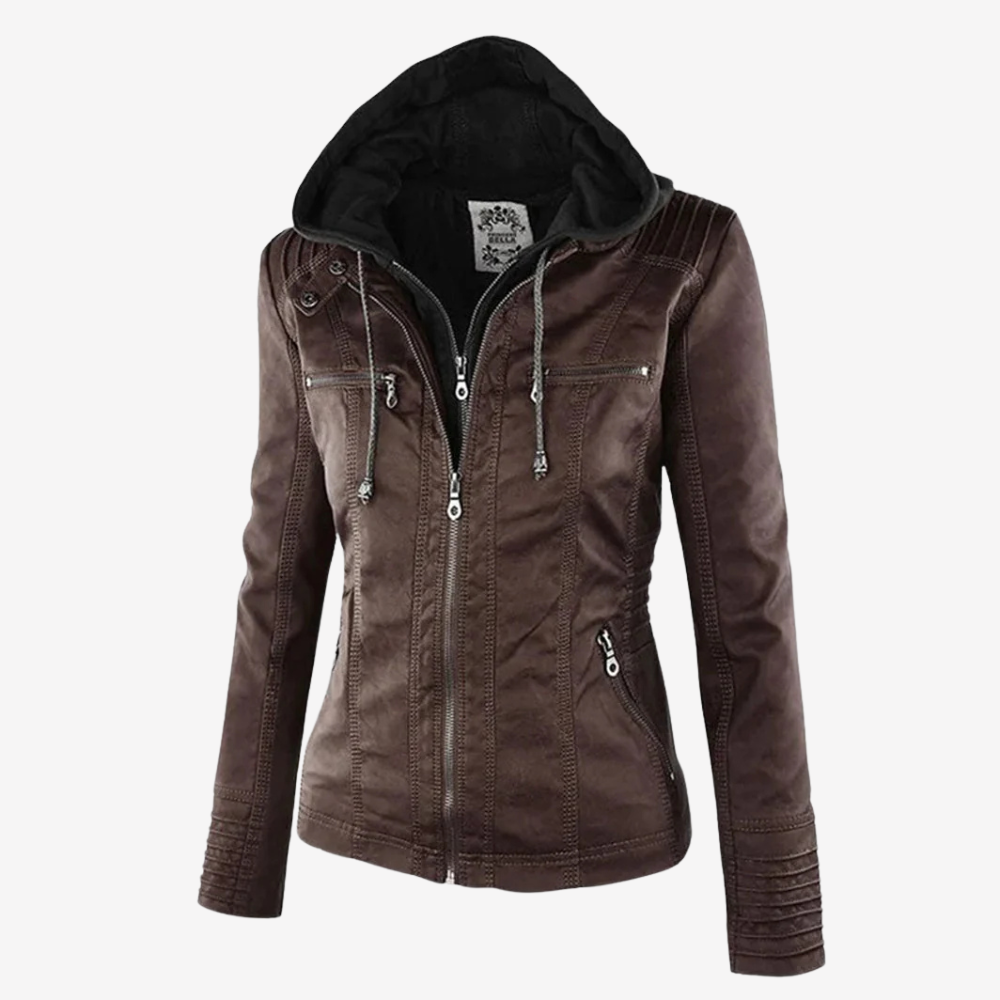 Hooded Faux Leather Biker Jacket for Women