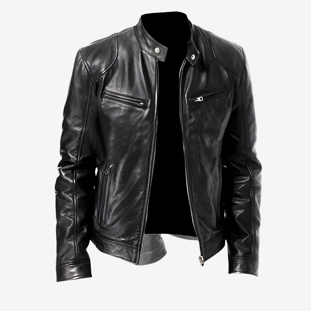 Trendy Slim Fit Leather Biker Jacket for Men