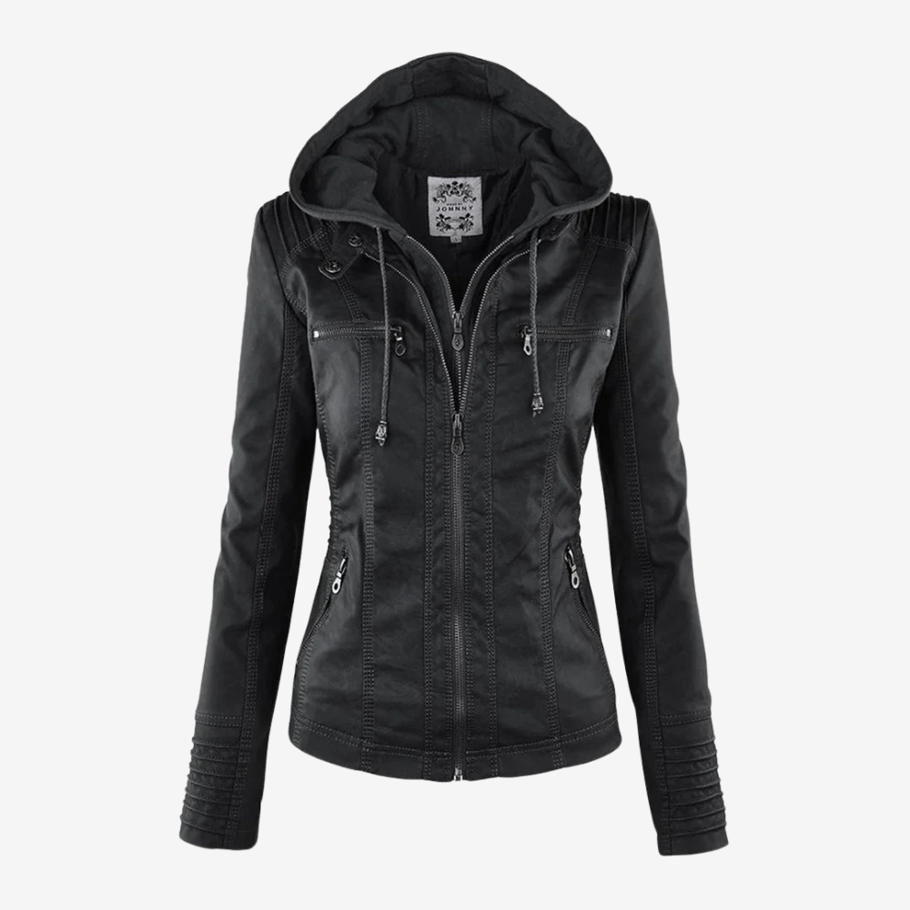 Hooded Faux Leather Biker Jacket for Women