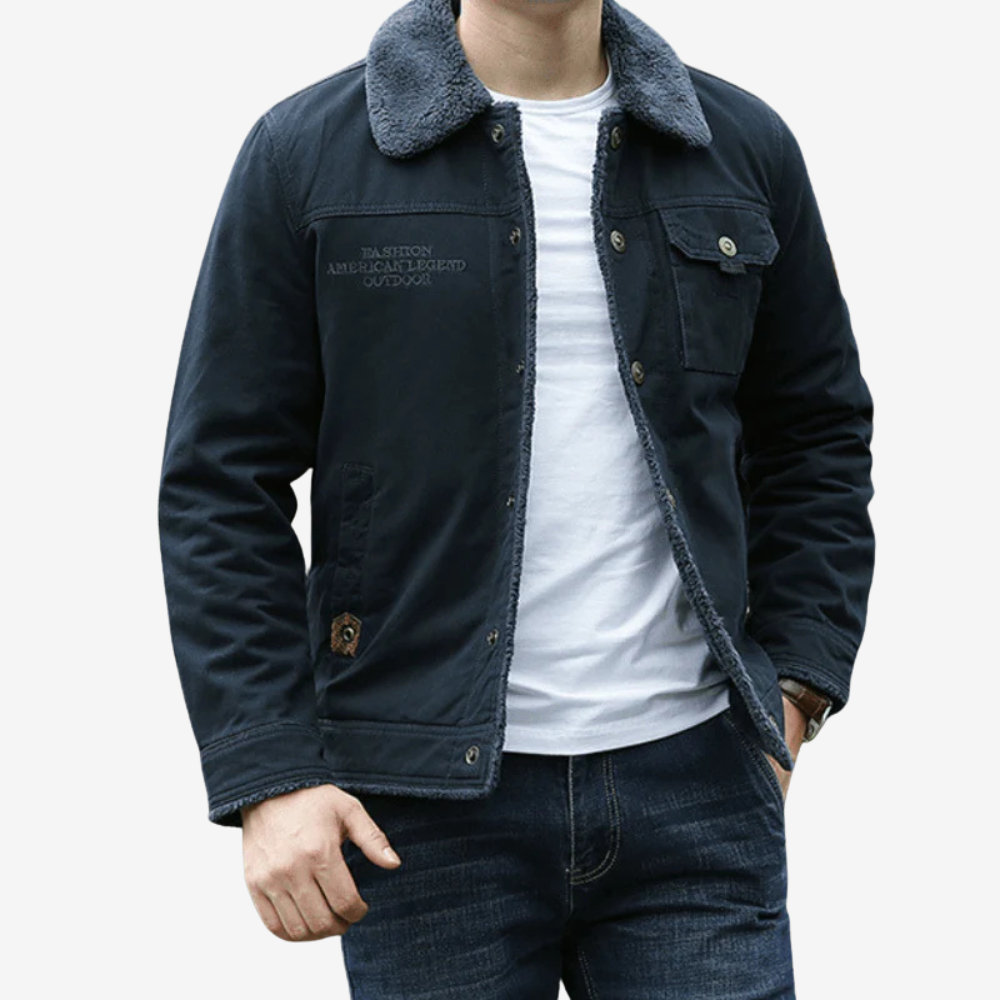Warm Fleece Lined Denim Jacket for Men