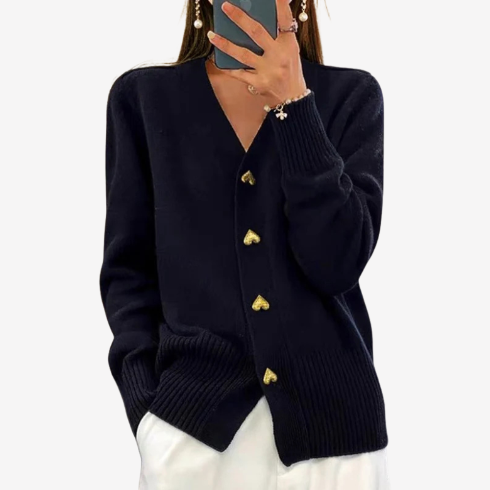 Cozy Knit Cardigan Sweater with Heart Buttons for Women