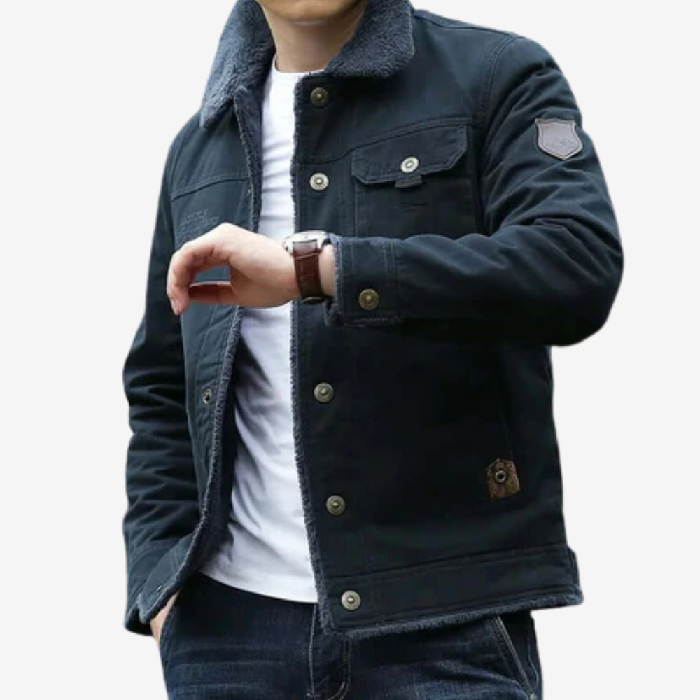 Warm Fleece Lined Denim Jacket for Men