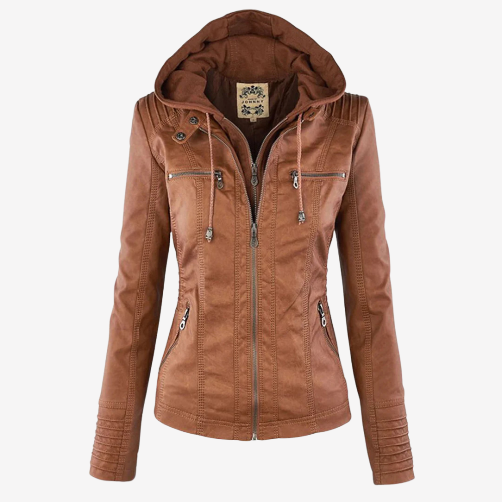Hooded Faux Leather Biker Jacket for Women