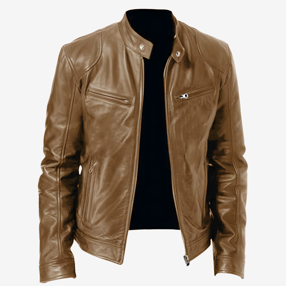 Trendy Slim Fit Leather Biker Jacket for Men