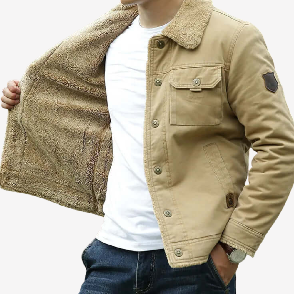 Warm Fleece Lined Denim Jacket for Men