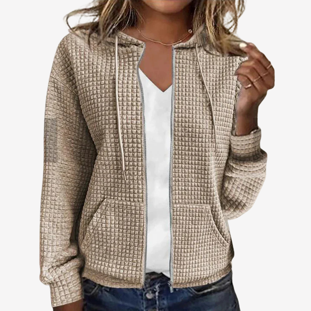 Cozy Waffle Knit Zip Hoodie Jacket for Women