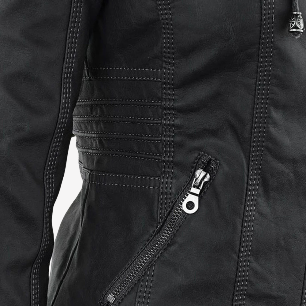 Hooded Faux Leather Biker Jacket for Women