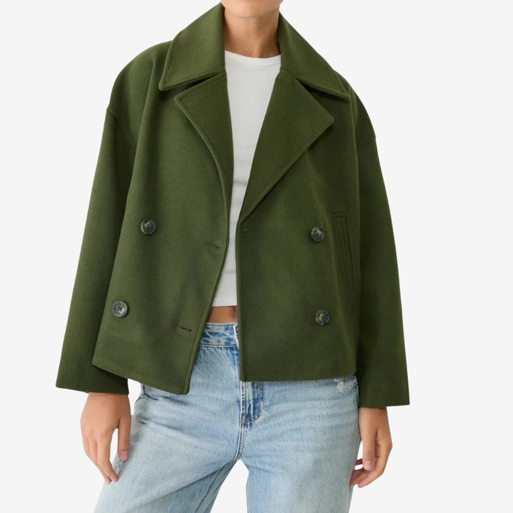 Chic Double-Breasted Cropped Wool Jacket for Women
