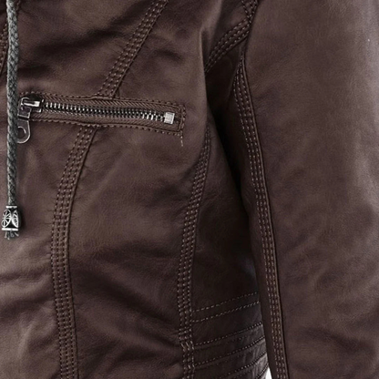 Hooded Faux Leather Biker Jacket for Women