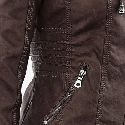 Hooded Faux Leather Biker Jacket for Women