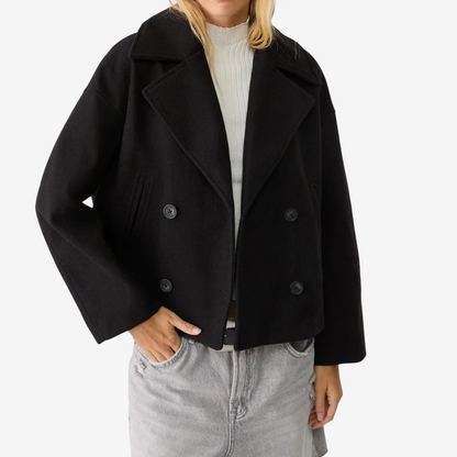 Chic Double-Breasted Cropped Wool Jacket for Women