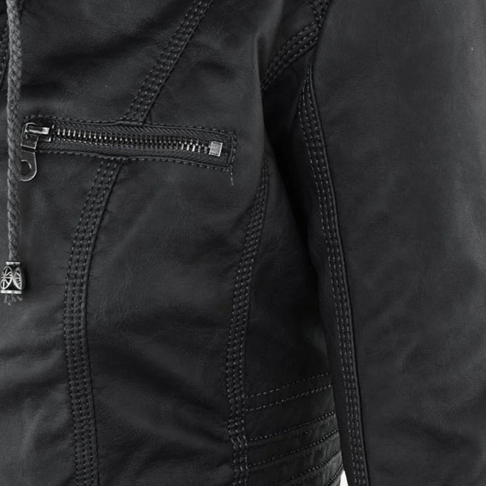 Hooded Faux Leather Biker Jacket for Women