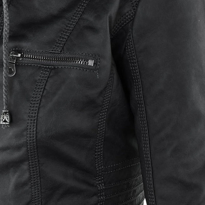 Hooded Faux Leather Biker Jacket for Women