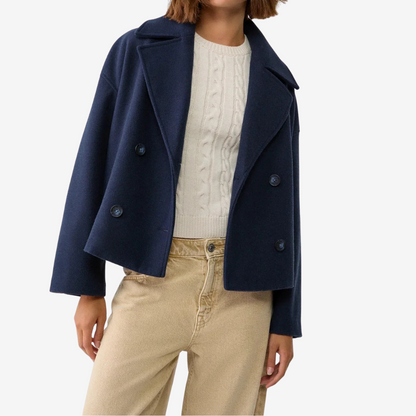 Chic Double-Breasted Cropped Wool Jacket for Women