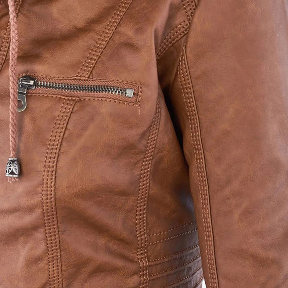 Hooded Faux Leather Biker Jacket for Women