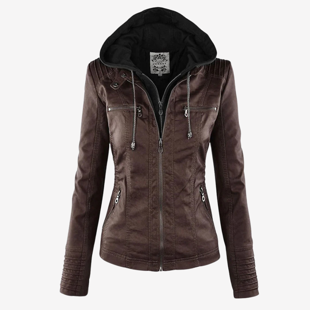 Hooded Faux Leather Biker Jacket for Women
