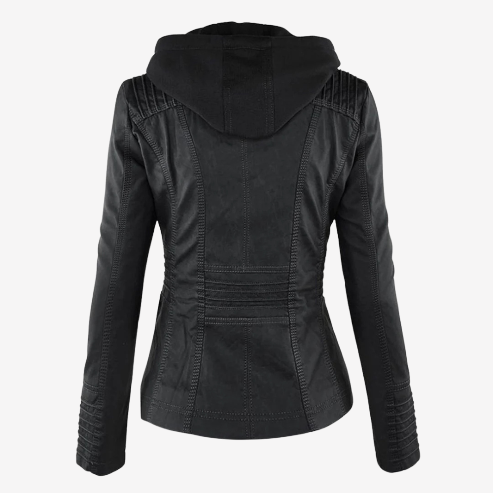 Hooded Faux Leather Biker Jacket for Women