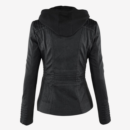 Hooded Faux Leather Biker Jacket for Women