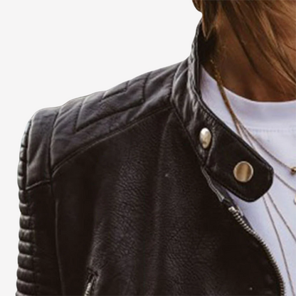 Trendy Faux Leather Biker Jacket for Women