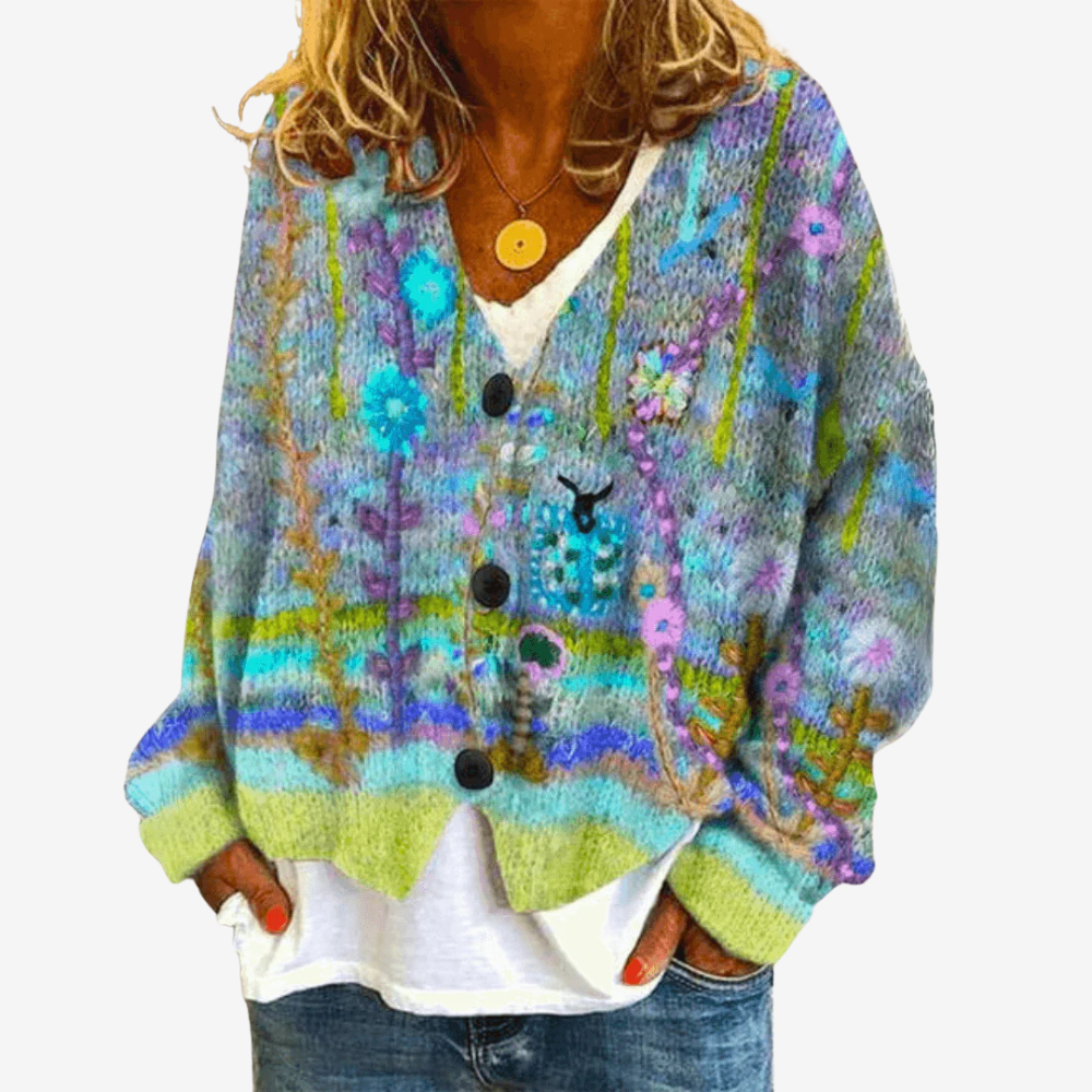 Cozy Floral Knit Cardigan Sweater for Women