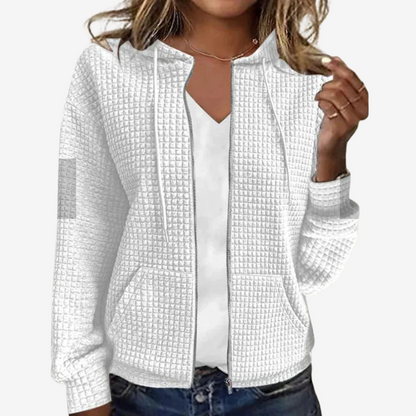Cozy Waffle Knit Zip Hoodie Jacket for Women