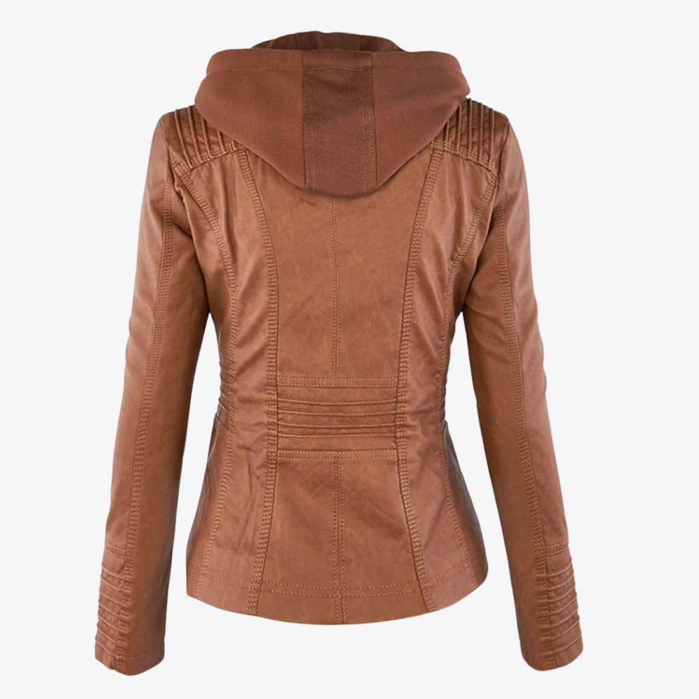 Hooded Faux Leather Biker Jacket for Women