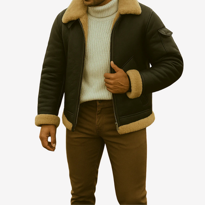 Warm Shearling Aviator Jacket for Men