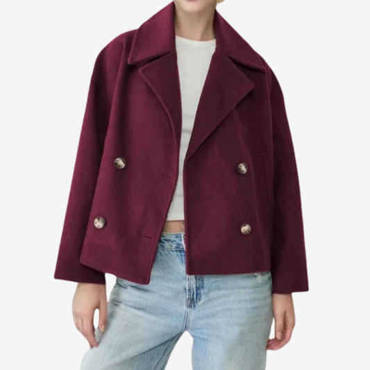 Chic Double-Breasted Cropped Wool Jacket for Women