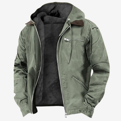 Warm Fleece-Lined Hooded Bomber Jacket for Men