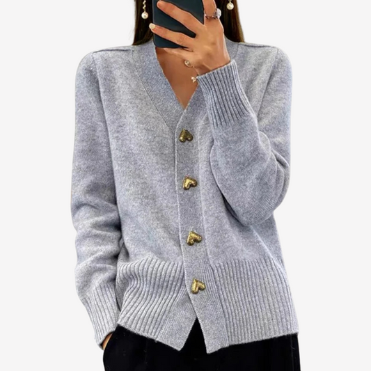 Cozy Knit Cardigan Sweater with Heart Buttons for Women
