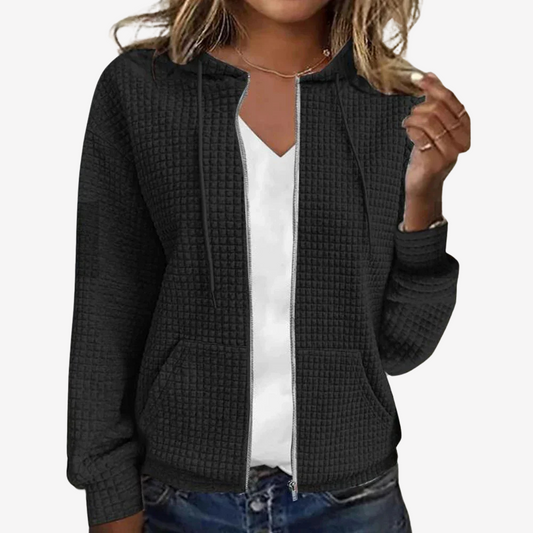 Cozy Waffle Knit Zip Hoodie Jacket for Women