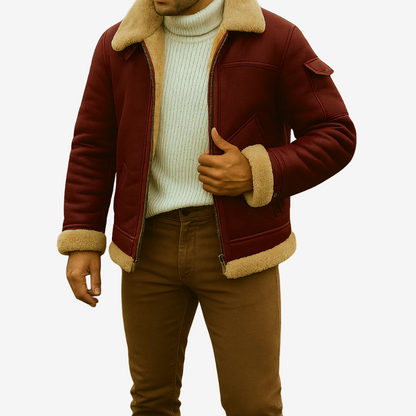 Warm Shearling Aviator Jacket for Men