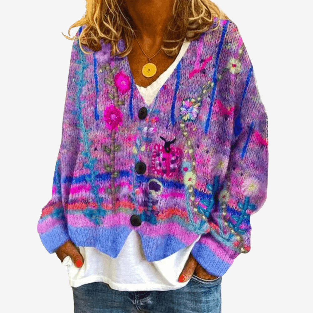 Cozy Floral Knit Cardigan Sweater for Women