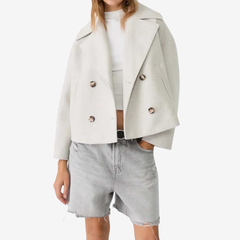 Chic Double-Breasted Cropped Wool Jacket for Women
