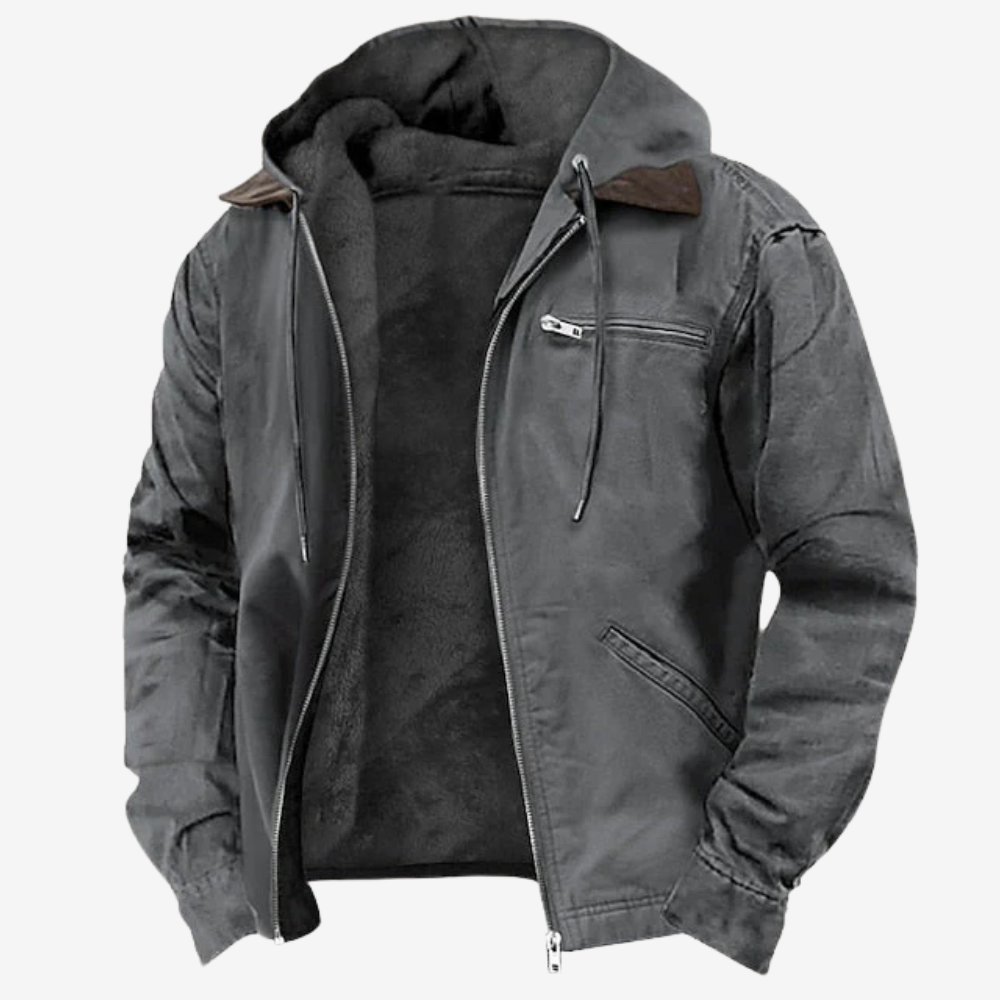 Warm Fleece-Lined Hooded Bomber Jacket for Men