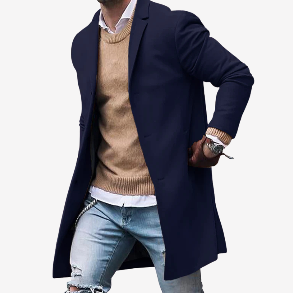 Chic Longline Wool Blend Overcoat for Men