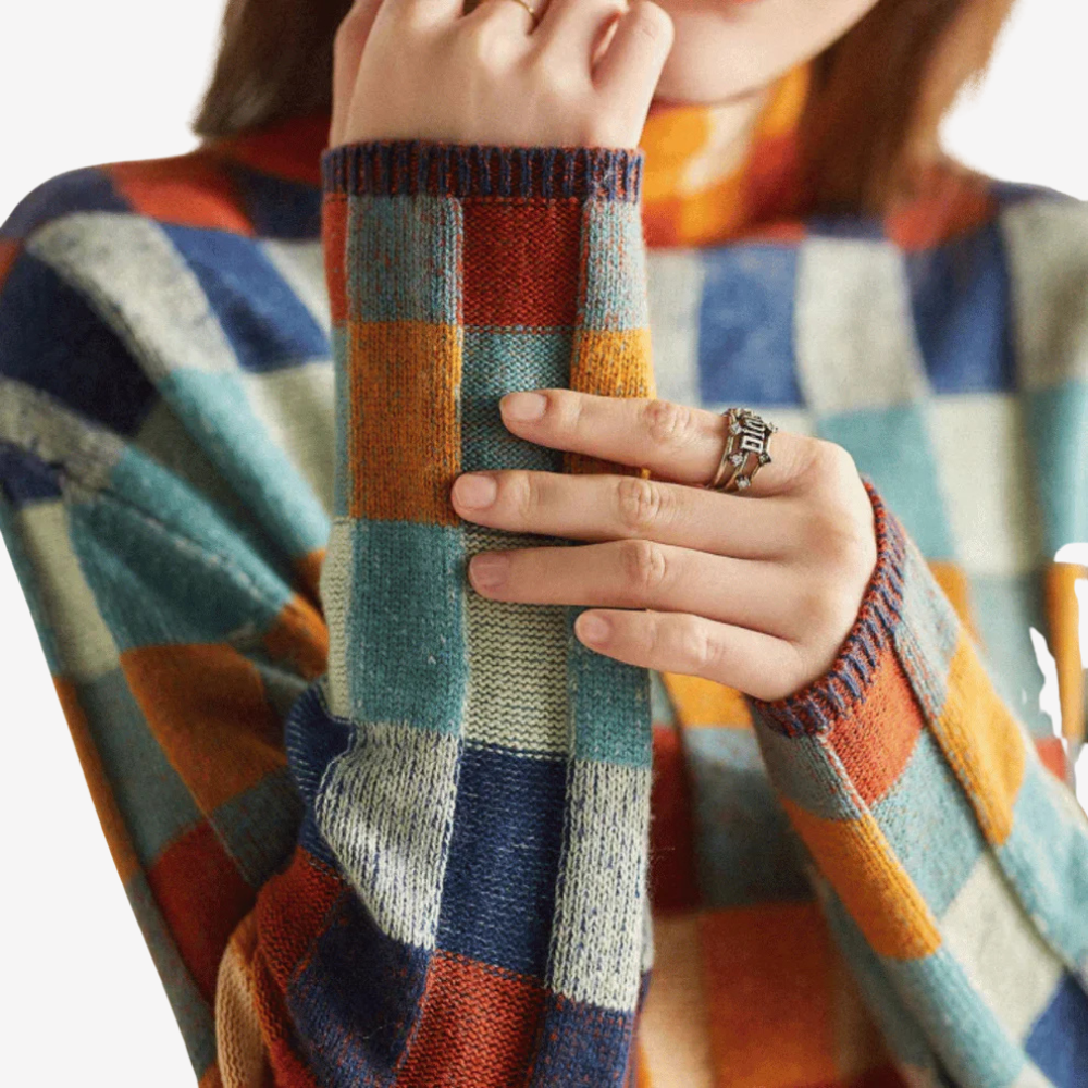 Cozy Plaid Turtleneck Knit Sweater for Women