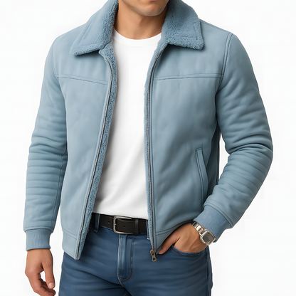 Warm Faux Shearling Bomber Jacket for Men