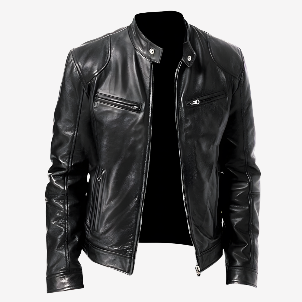 Trendy Slim Fit Leather Biker Jacket for Men