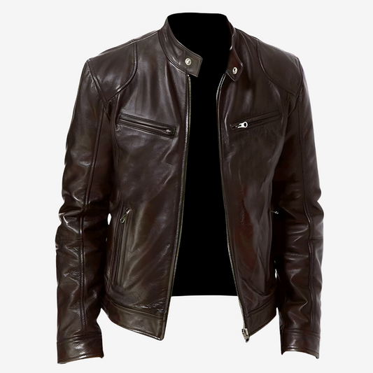 Trendy Slim Fit Leather Biker Jacket for Men