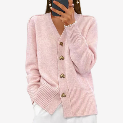 Cozy Knit Cardigan Sweater with Heart Buttons for Women