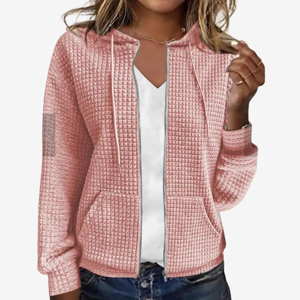 Cozy Waffle Knit Zip Hoodie Jacket for Women