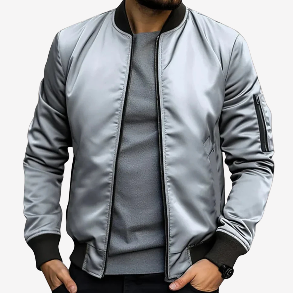 Sleek Satin Bomber Jacket for Men