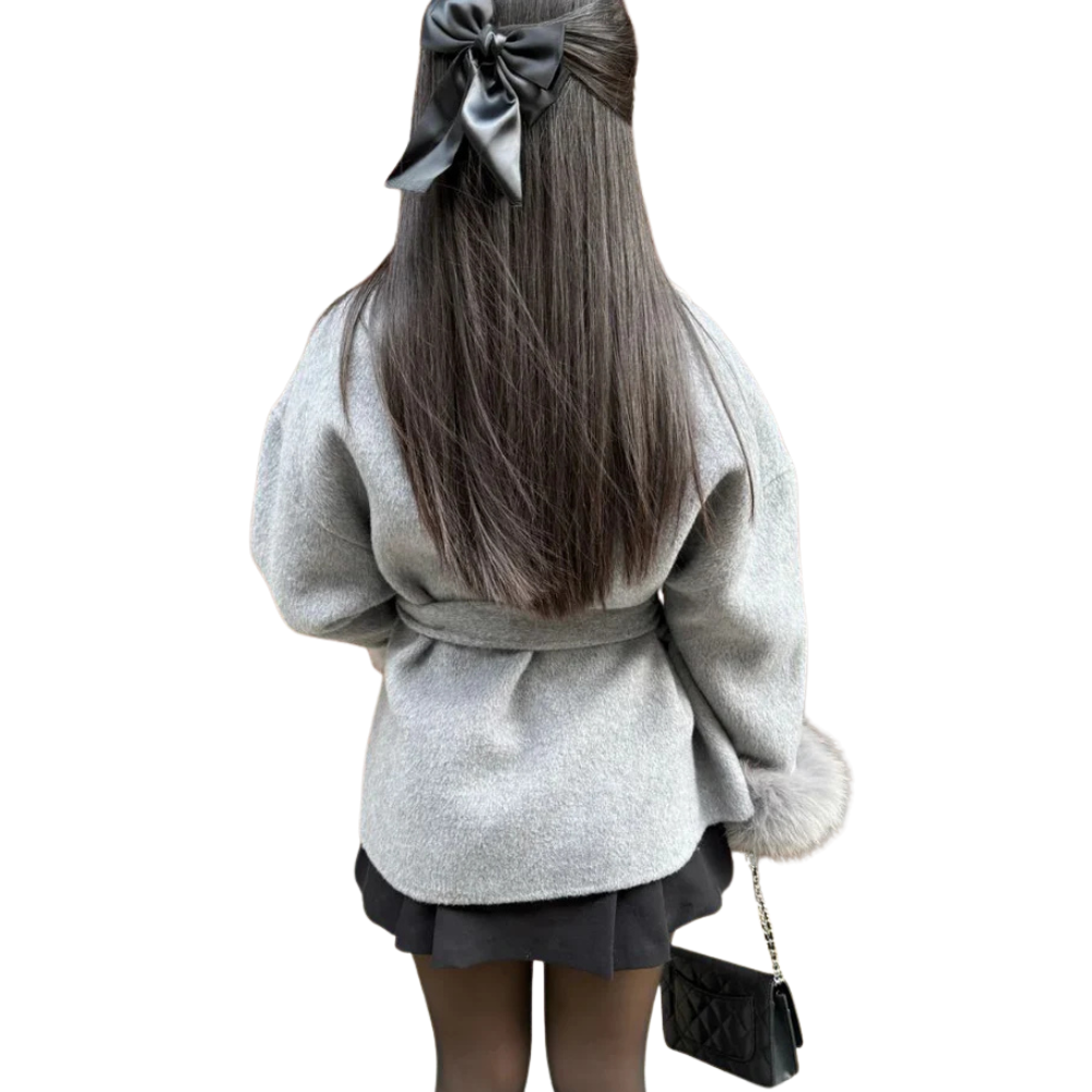 Chic Belted Wool Coat with Faux Fur Cuffs for Women