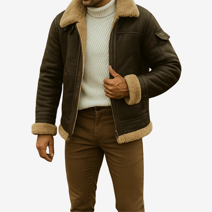 Warm Shearling Aviator Jacket for Men