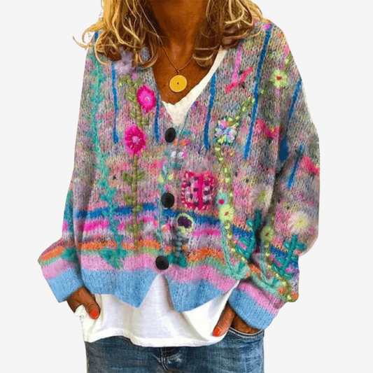 Cozy Floral Knit Cardigan Sweater for Women