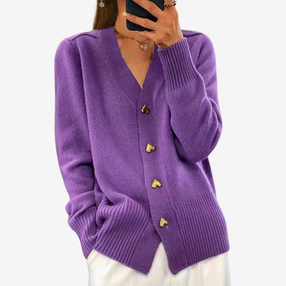 Cozy Knit Cardigan Sweater with Heart Buttons for Women